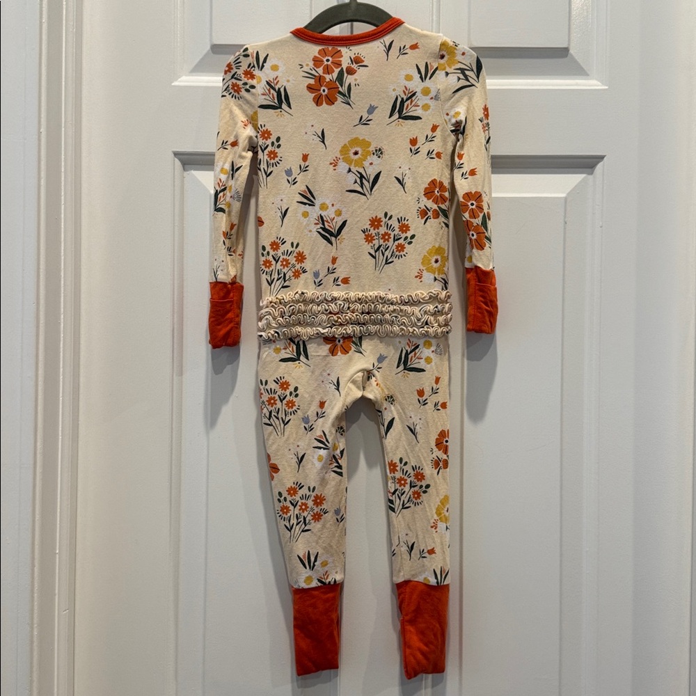 Angel Dear footie zip pajama with floral in yellow and orange - Picture 7 of 8